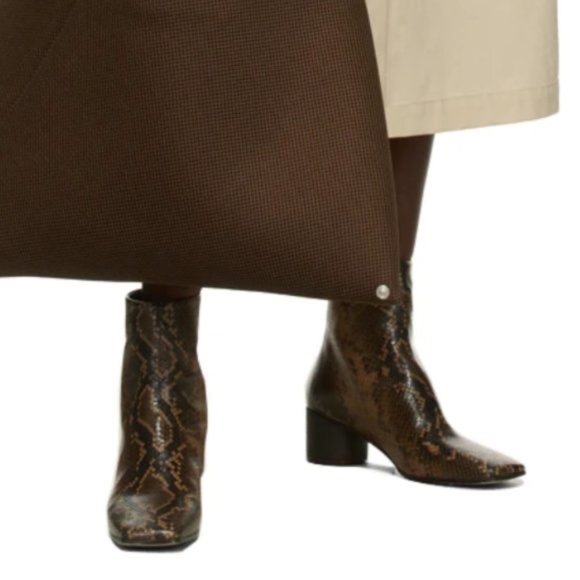 MM6 MAISON MARGIELA Brown Snake Leather Square Toe Zipper Heel Boots 7.5 7 6 6.5 - Picture 3 of 12
